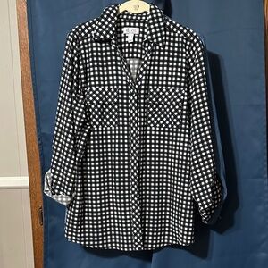 Denim & Co Monochrome Checkered Blouse